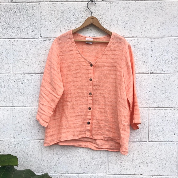 Linen Peach Button Down - Picture 1 of 6